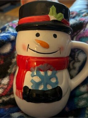 Bay Island Festive Snowman Ceramic Mug - Red Scarf, Black Hat